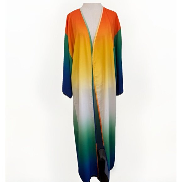 Ashley Stewart Sweaters - Ashley Stewart Long Kimono Cardigan Duster Maxi Tropical Boho Multicolor 14/16